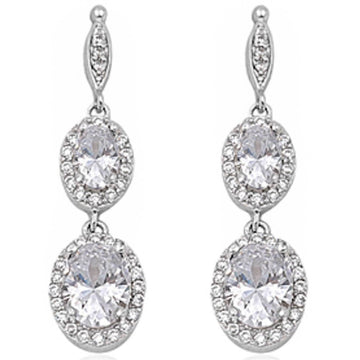Halo Drop Dangle Chandelier Earring Oval Simulated Cubic Zirconia 925 Sterling Silver